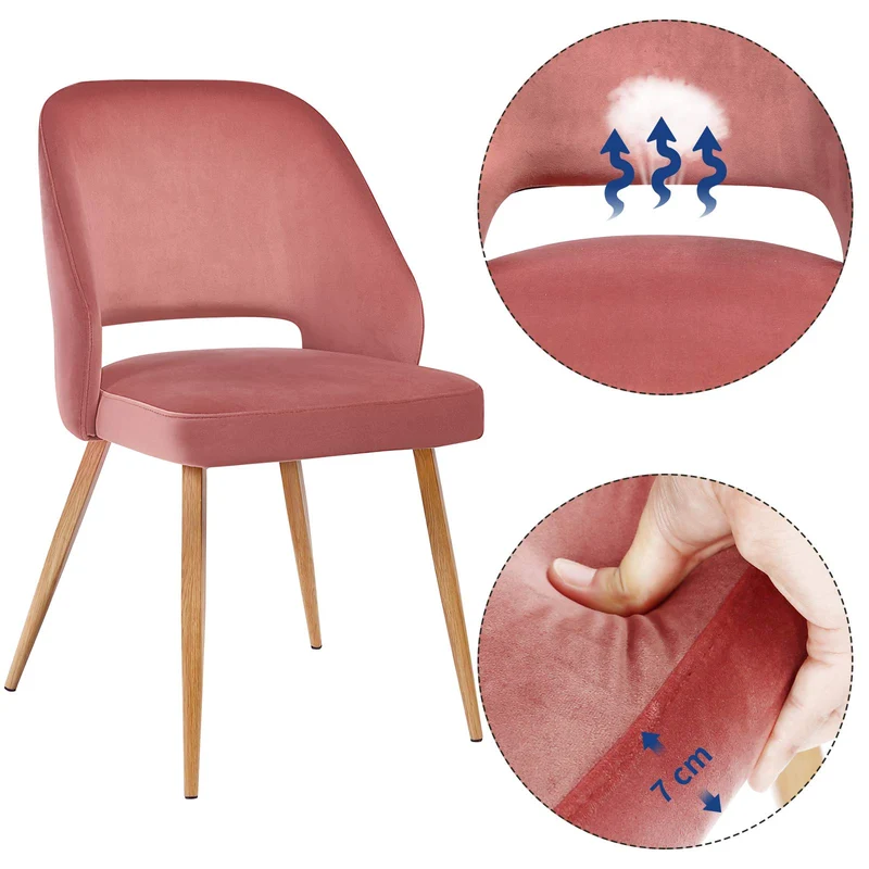 SONGMICS Lot de 2 Chaises de Salle à Manger, Chaise de Loisirs Moderne en Velours, Rose LDC81PK