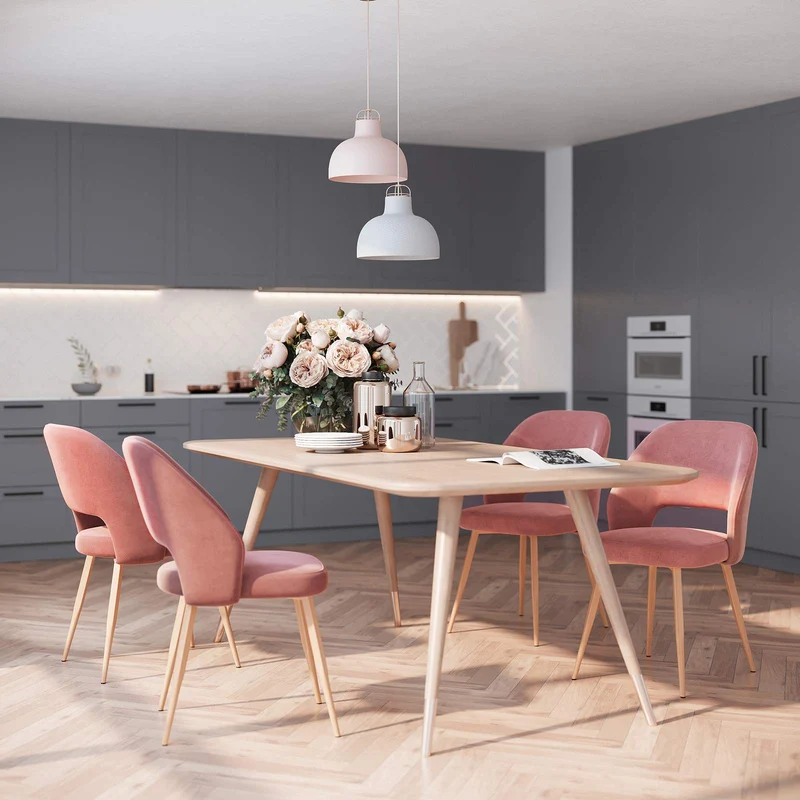 SONGMICS Lot de 2 Chaises de Salle à Manger, Chaise de Loisirs Moderne en Velours, Rose LDC81PK