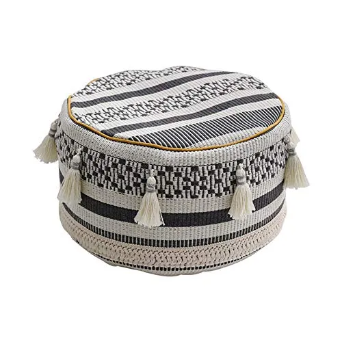 Riarevt Housse de pouf noir et beige non rembourrée, pouf repose-pieds géométrique ottoman bohème pour salon, chambre à coucher (35,1 x 35,1 x 20 cm)