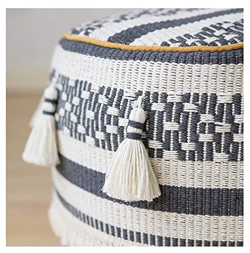 Riarevt Housse de pouf noir et beige non rembourrée, pouf repose-pieds géométrique ottoman bohème pour salon, chambre à coucher (35,1 x 35,1 x 20 cm)