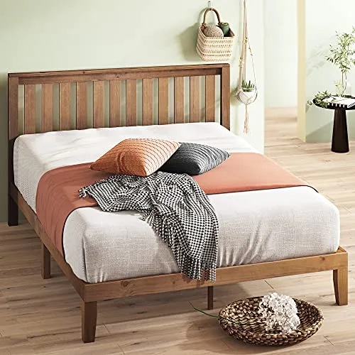 ZINUS 30 cm Alexia Sommier plateforme en bois avec tête de lit | Base solide en bois | Support à lattes en bois | Facile à monter | Rangements sous le lit | 140 x 190 cm | Pin rustique