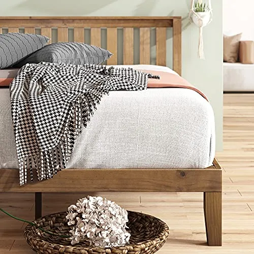 ZINUS 30 cm Alexia Sommier plateforme en bois avec tête de lit | Base solide en bois | Support à lattes en bois | Facile à monter | Rangements sous le lit | 140 x 190 cm | Pin rustique