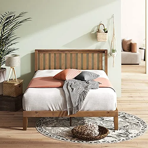 ZINUS 30 cm Alexia Sommier plateforme en bois avec tête de lit | Base solide en bois | Support à lattes en bois | Facile à monter | Rangements sous le lit | 140 x 190 cm | Pin rustique