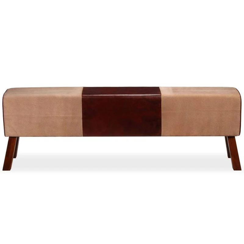 Festnight Banc Cuir Véritable Tabouret de Style Vintage Marron et Beige 160 x 28 x 50 cm