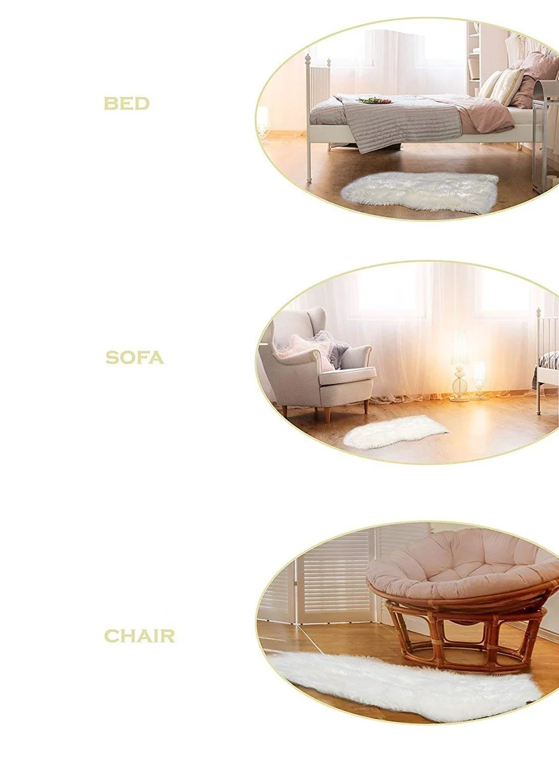 QINGLOU Peau de Mouton synthétique,Cozy Sensation comme véritable Laine Tapis en Fourrure synthétique, Fluffy Soft Longhair Décoratif Coussin de Chaise Canapé Natte (Blanc, 75 x 120 cm)