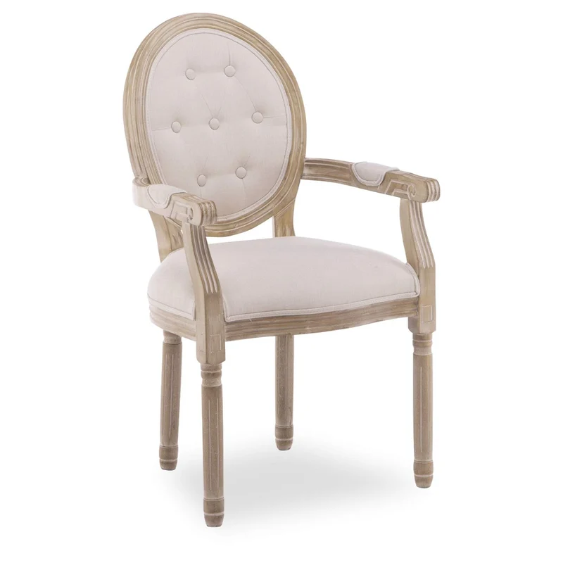INTENSEDECO Fauteuil médaillon capitonné Louis XVI Tissu Beige