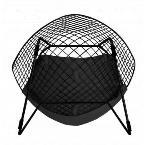 ElleDesign Fauteuil Bertoia Diamond Structure Vernie Noire Total Black Coussin Noir