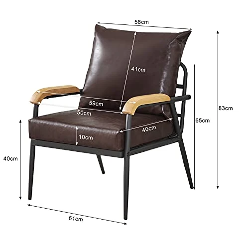 CLIPOP Fauteuil rétro Moderne avec Cadre en métal et Coussin en Cuir synthétique pour Salon, Chambre à Coucher, Salon (Marron foncé)