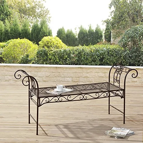 [en.casa] Banc de Jardin Vintage Meuble Design Solide pour Usage Extérieur Métal 70 x 147 x 46 cm Bronze