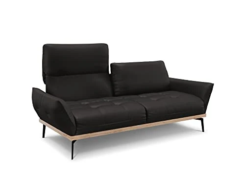Canapé en Cuir Véritable, Nix, 3 Places, Noir, 221x95x87