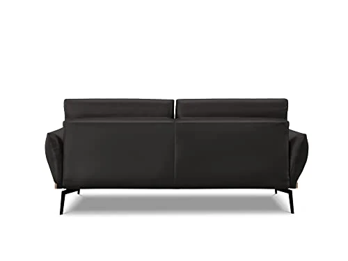 Canapé en Cuir Véritable, Nix, 3 Places, Noir, 221x95x87