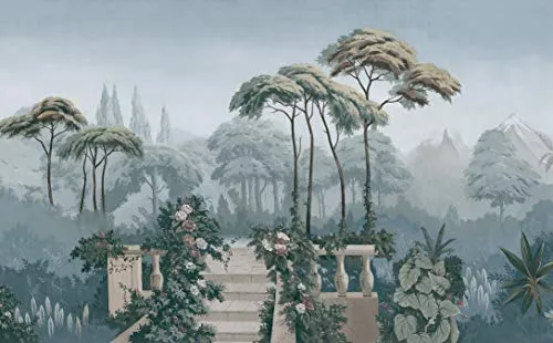 SILK ROAD EU Papier Peint Panoramique Soie, 356 × 250cm, Le Jardin Arrière du Palais, Largeur max 8m, pour Salon Chambre restaurant Chambre d’enfants Décoration Murale