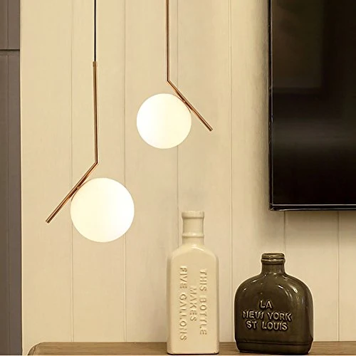 MZStech Moderne Mode Suspension Lampe Fer Verre LED Luminaire Suspension Boule Verre Vec Du Métal Doré (20CM)