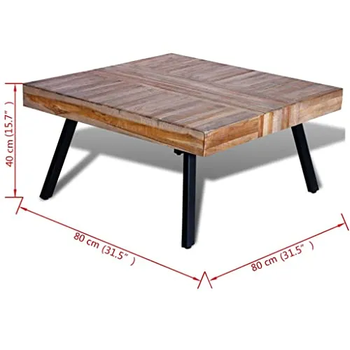 vidaXL Table Basse Carrée Teck Recyclé Table de Canapé Table de Salon Séjour