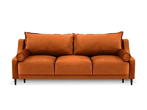 MICADONI - Canapé Convertible Rutile - Pieds Métal Chromé Noir - 3 Places - Velours - Orange