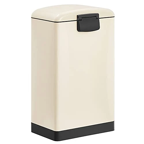 SONGMICS Poubelle 30L, avec pédale en Acier, Seau intérieur et Couvercle, poignée, Fermeture discrète, hermétique, pour Cuisine, Salon, Blanc Cassée LTB001A01