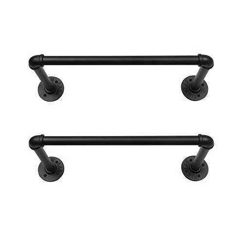 OROPY Tringle à vêtement Industriel, Lot de 2, Porte Manteaux Rétro 49cm, Penderie Murale Rail de Suspension Style Loft de Tuyau Barre en Métal (Deux Bases)