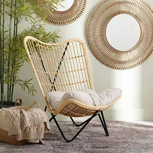 Fauteuil Naturel avec Coussin Fibres - FYSIKES - L 76 x l 76 x H 87 - Neuf