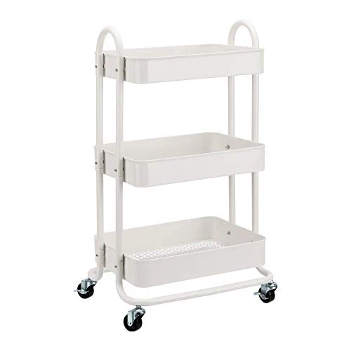 Amazon Basics Chariot de rangement à 3 niveaux pour la cuisine ou la buanderie avec roulettes - Blanc