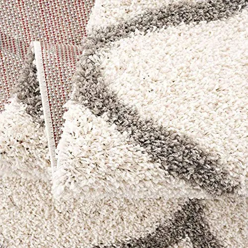 VIMODA Poils Longs Shaggy Tapis Rugueuse Design Crème Gris Moderne - Blanc, 160x220 CM