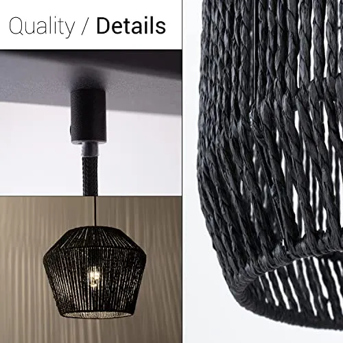 Paco Home Suspension Table À Manger Osier Boho Lampe Suspendue Salle À Manger E27 Rotin Papier, Couleur: Noir (Ø28 + Ø30 + Ø33cm), Type de luminaire_Couleur: Lampe à suspension - Noir