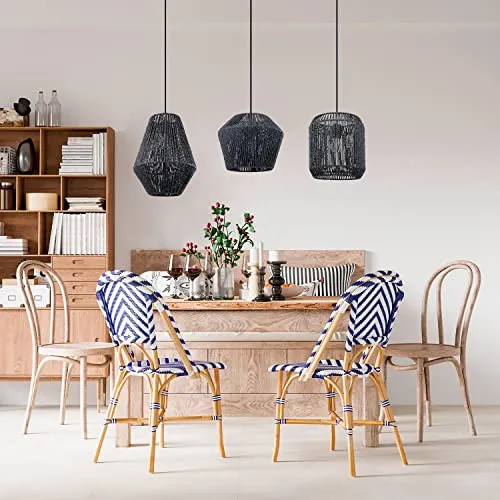 Paco Home Suspension Table À Manger Osier Boho Lampe Suspendue Salle À Manger E27 Rotin Papier, Couleur: Noir (Ø28 + Ø30 + Ø33cm), Type de luminaire_Couleur: Lampe à suspension - Noir