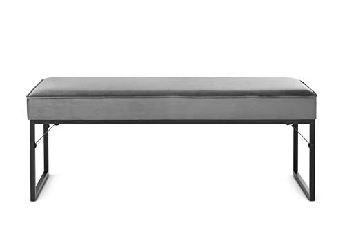 LIFA LIVING Banc Bout de Lit Gris, Banquette Capitonnée Velours Elegant avec Base en Métal Noir, Banquette Salon Design Ottoman Ultra Doux, Banc 120 cm