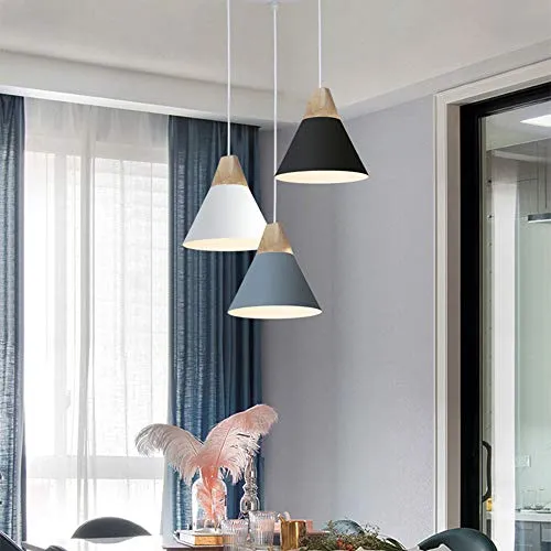 Lustre E27 LED Moderne Simple pendentif Light Métal Suspension Abat-jour Luminaire Design Plafonnier Industriel Rétro Eclairage Decoratif Ø22cm -Blanc