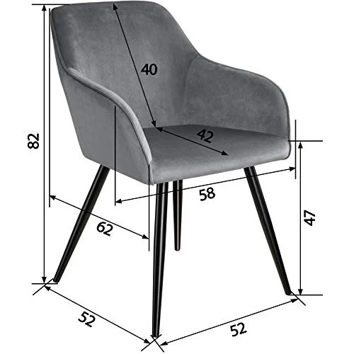 TecTake 800866 Lot de 4 Chaises de Salle à Manger Effet Velours Scandinave Pieds en Acier Noirs Élégant avec Accoudoirs – Diverses Couleurs (Gris)