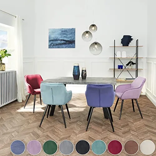 TecTake 800866 Lot de 4 Chaises de Salle à Manger Effet Velours Scandinave Pieds en Acier Noirs Élégant avec Accoudoirs – Diverses Couleurs (Gris)
