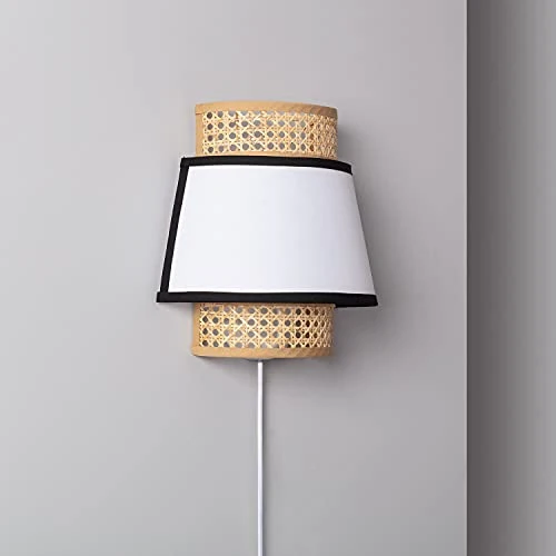 LEDKIA LIGHTING Applique Murale Rotin Marya 290x150x300 mm Naturel E14 Rotin, Textile, Métal pour Décoration Salon, Chambre, Cuisine