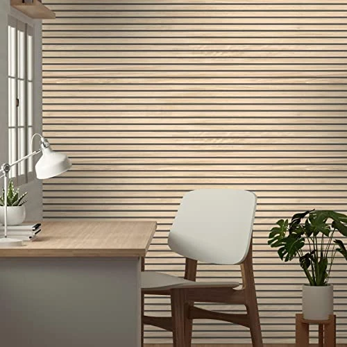 Belgravia Decor Panacea Papier Peint Lattes Bois Chêne Clair - Beige/Noir - Belgravia 1158
