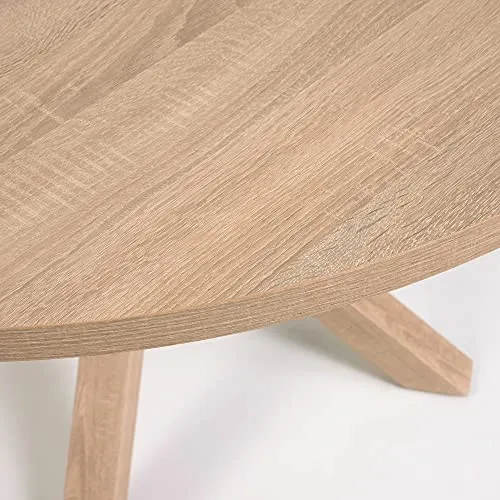 Kave Home - Table ronde Full Argo en mélamine finition naturelle pieds en acier effet bois Ø 119 cm