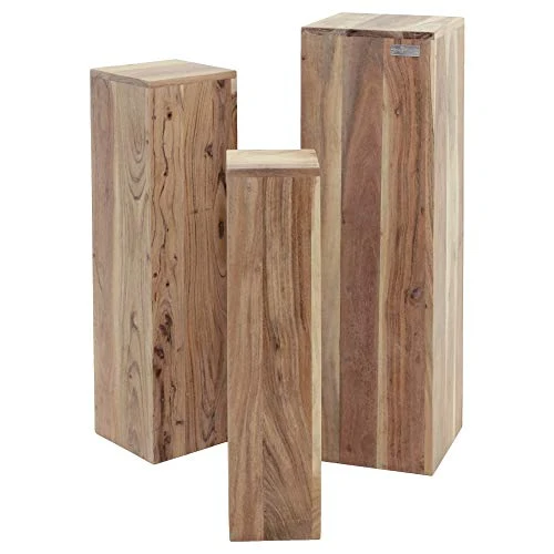 WOMO-DESIGN Tables Gigognes Set 3 Colonnes Décoratives Bois Massif Acacia 65/75/85cm -Support de Fleurs Table Basse Table d'Appoint pour Décoration de Maison -Colonnes Piédestaux Mobilier Salon