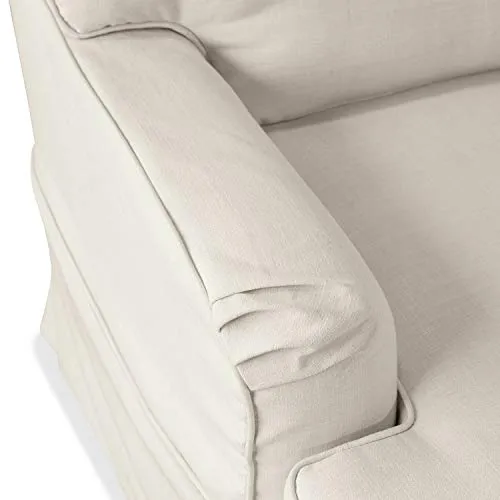 Loberon Méridienne Myersville - Bois de pin, Polyester, Lin - H/L/P env. 84/91/148.5 cm - crème