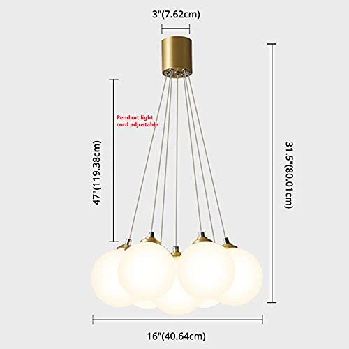 Plafonnier Éclair de pendentif en grappes de globe du milieu du siècle for îlot de cuisine, lustre en laiton moderne salle à manger suspendue, lumière de la conception de ballon en verre blanc 4 lustr