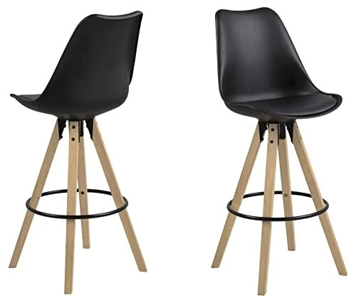 Marque Amazon - Movian Arendsee - Lot de 2 tabourets de bar, 55 x 48,5 x 111,5 cm (longueur x largeur x hauteur), Noir/ pieds en hévéa finition chêne huilé