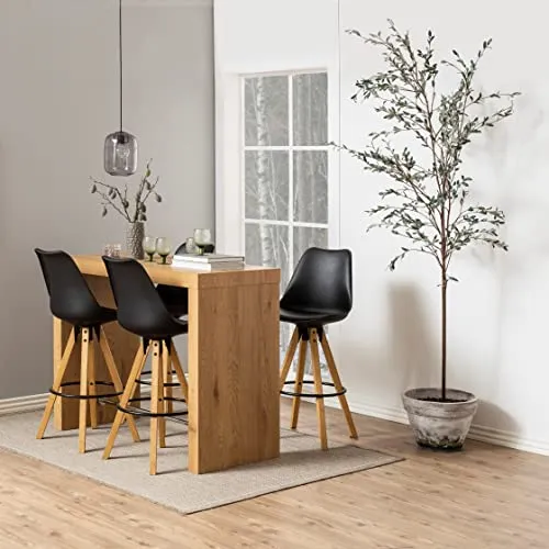 Marque Amazon - Movian Arendsee - Lot de 2 tabourets de bar, 55 x 48,5 x 111,5 cm (longueur x largeur x hauteur), Noir/ pieds en hévéa finition chêne huilé