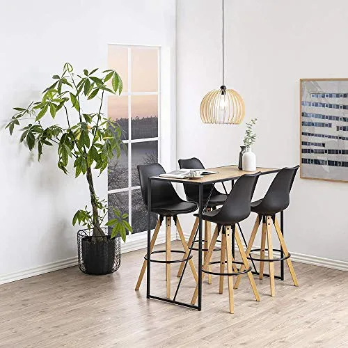 Marque Amazon - Movian Arendsee - Lot de 2 tabourets de bar, 55 x 48,5 x 111,5 cm (longueur x largeur x hauteur), Noir/ pieds en hévéa finition chêne huilé