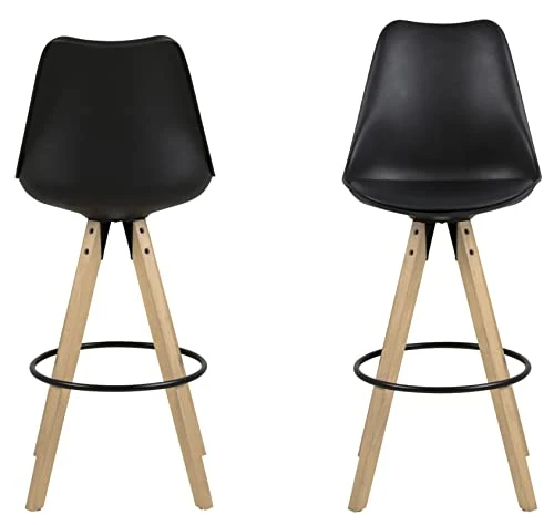 Marque Amazon - Movian Arendsee - Lot de 2 tabourets de bar, 55 x 48,5 x 111,5 cm (longueur x largeur x hauteur), Noir/ pieds en hévéa finition chêne huilé