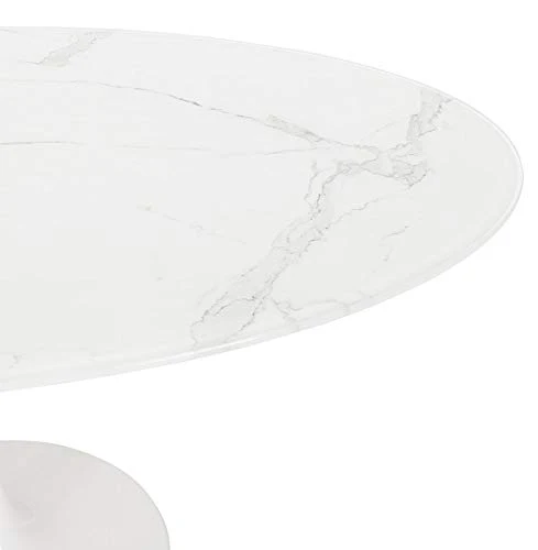Alterego Table à Manger Design 'CHAMAN' Ovale Blanche en Verre Effet marbre - 160x105 cm