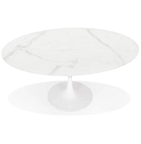 Alterego Table à Manger Design 'CHAMAN' Ovale Blanche en Verre Effet marbre - 160x105 cm