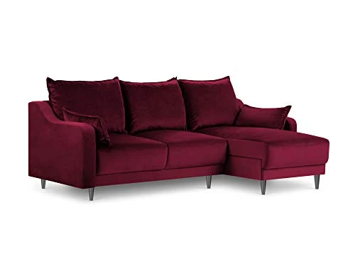 Velours Canapé d'angle Réversible Convertible avec Coffre De Rangement, Lilas, 4 Places, Rouge, 220x150x90