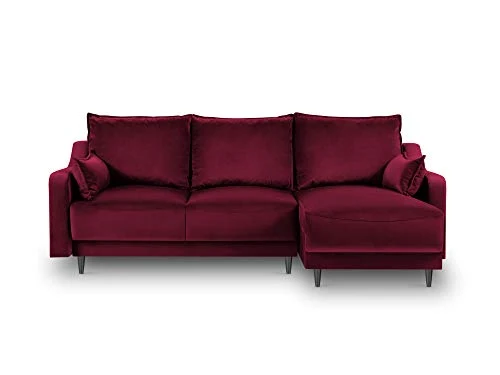Velours Canapé d'angle Réversible Convertible avec Coffre De Rangement, Lilas, 4 Places, Rouge, 220x150x90