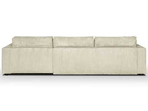 HOMIFAB Canapé d'angle Droit Convertible 5 Places en Velours côtelé Beige avec Coffre de Rangement - Collection Robin