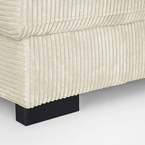HOMIFAB Canapé d'angle Droit Convertible 5 Places en Velours côtelé Beige avec Coffre de Rangement - Collection Robin