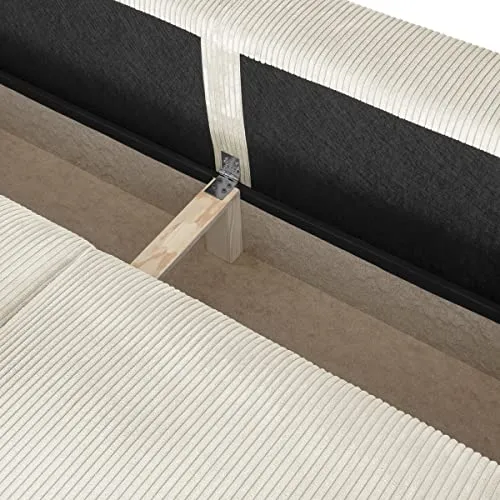 HOMIFAB Canapé d'angle Droit Convertible 5 Places en Velours côtelé Beige avec Coffre de Rangement - Collection Robin