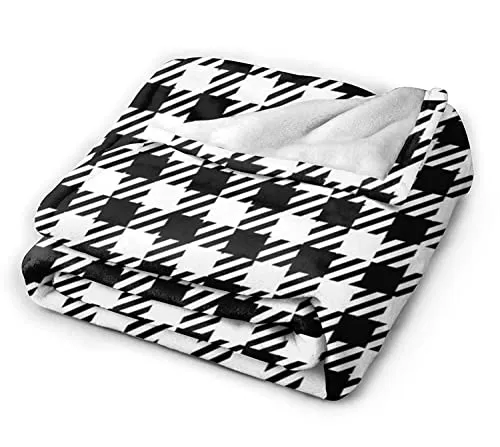 Couverture en micro-polaire à carreaux vichy noir et blanc avec imprimé vichy ultra doux, léger, confortable et chaud en microfibre pour lit, canapé, salon