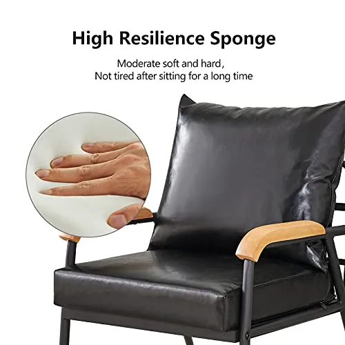 CLIPOP Fauteuil rétro Moderne avec Cadre en métal et Coussin en Cuir synthétique pour Salon, Chambre à Coucher, Salon (Noir)