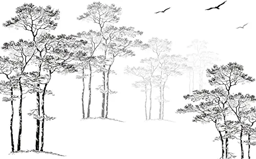 MUNXIN WALLPAPER Papier Peint Panoramique Paysage D'Arbre Croquis Noir Et Blanc Poster Tapisserie Mural Personnalisé 3D Pour Salon Chambre Décoration Murale
